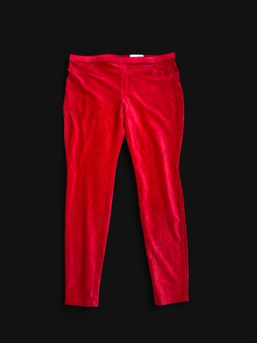 HUE Red Velour Corduroy Stretch Leggings Pants Women’s XL Pull-On Skinny